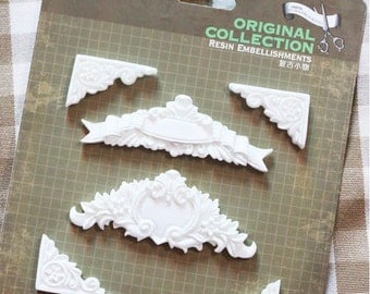 Resin Architecture Vintage Embellishment Appliques - Resins Corners 6 pieces