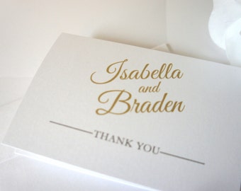 Gold Wedding Thank You Cards, Elegant Wedding Thank You Cards, Folded Thank You Card, Thank You Note, Gold Thank You Card - DEPOSIT