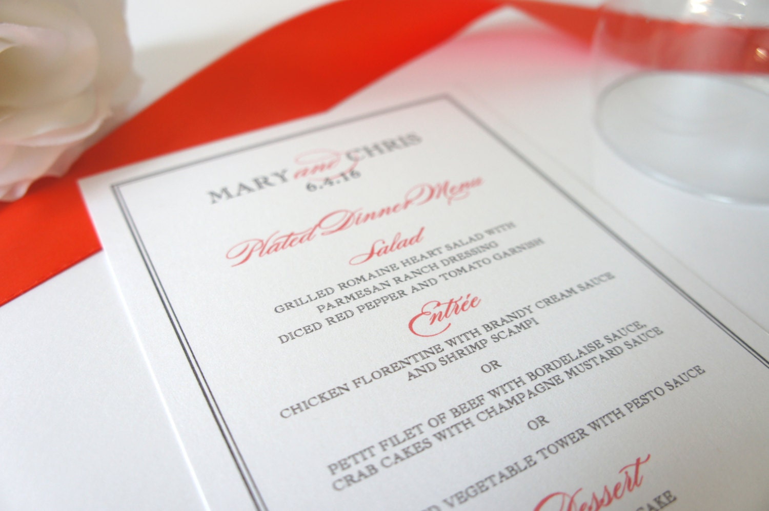 Elegant Menu Card Formal Dinner Menu Wedding Menus Coral