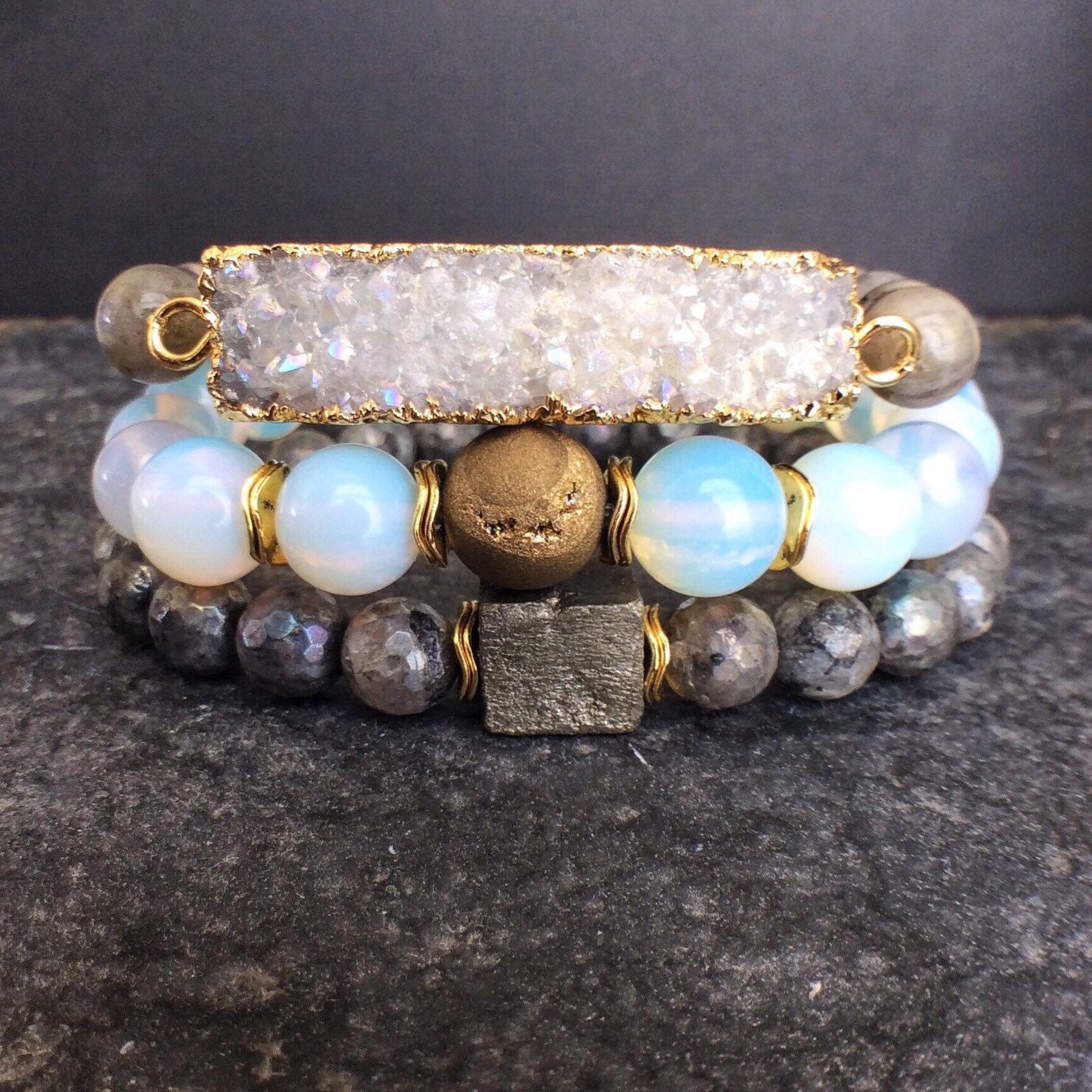 Druzy bracelet beaded bracelet bracelet set white druzy