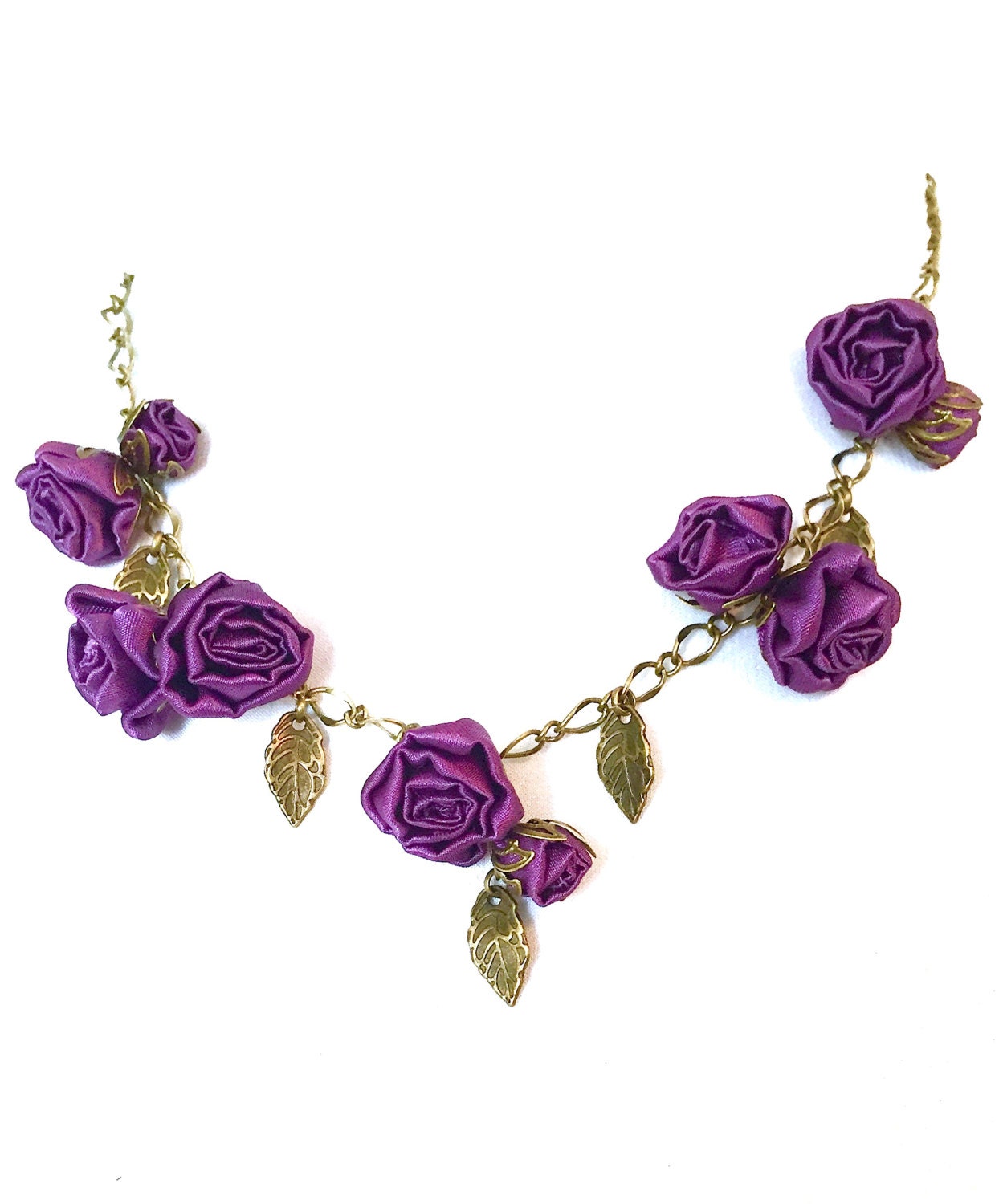 SaleHandmade Fabric Roses Necklace Purple