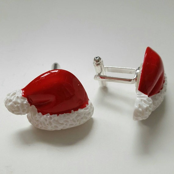 Santa hat cufflinks, Christmas cufflinks, festive cufflinks, gifts for men, menswear accessories, holiday cufflinks, red cufflinks