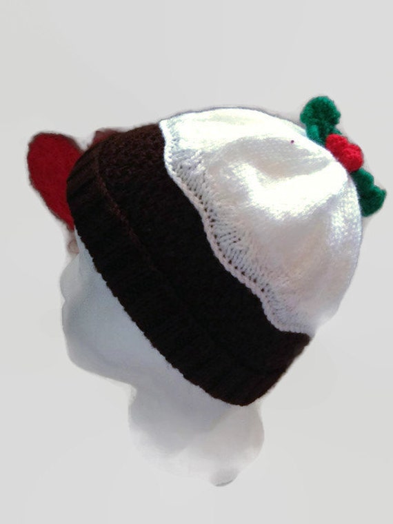 christmas pudding knitted hat. novelty hat by KnitSewCrafty1