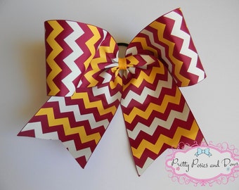 Maroon and Gold Cheer Bow, Maroon and Gold Hair Bow, Maroon Cheer Bow, Gold Cheer Bow, Chevron Cheer Bow