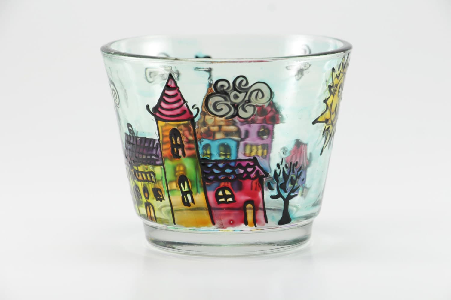 Hand Painted Glass Candle Holder With Town By PapillonGlassArts   Il Fullxfull.834174459 2ss9 