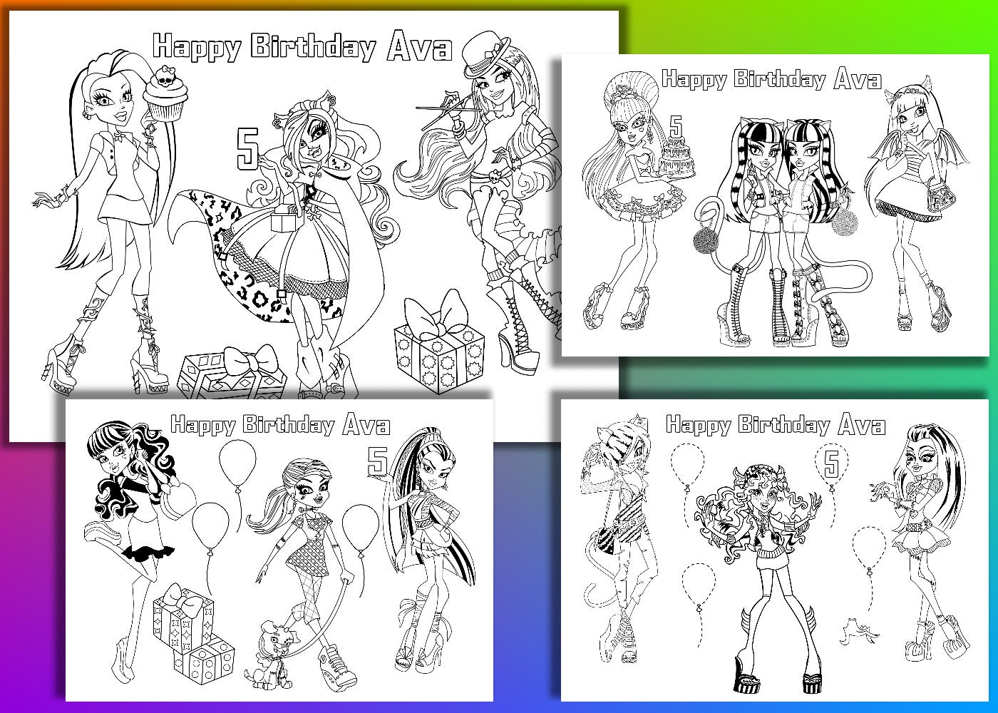 Download Monster High Birthday Party coloring pages activity PDF file