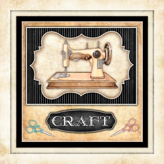 Sewing Machine Vintage Art Print Dan Morris "Thimble Pleasures 2". Sewing room art, vintage sewing machines, quilt art, gift for quilter,mom