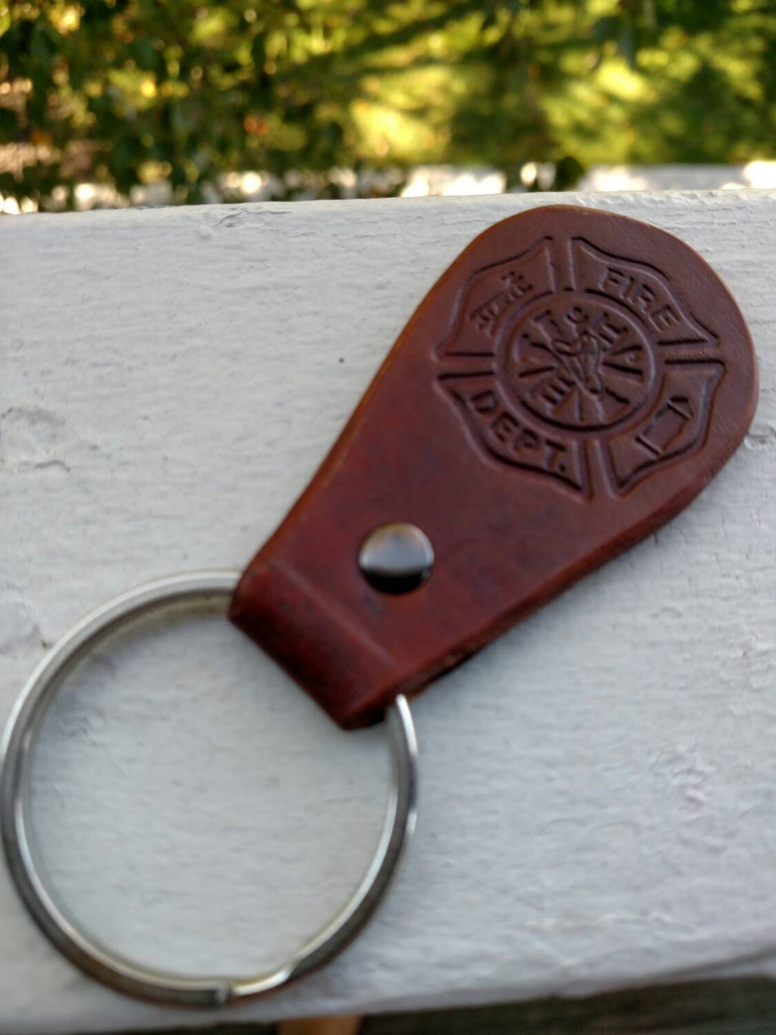Genuine Leather Firefighter Keychain