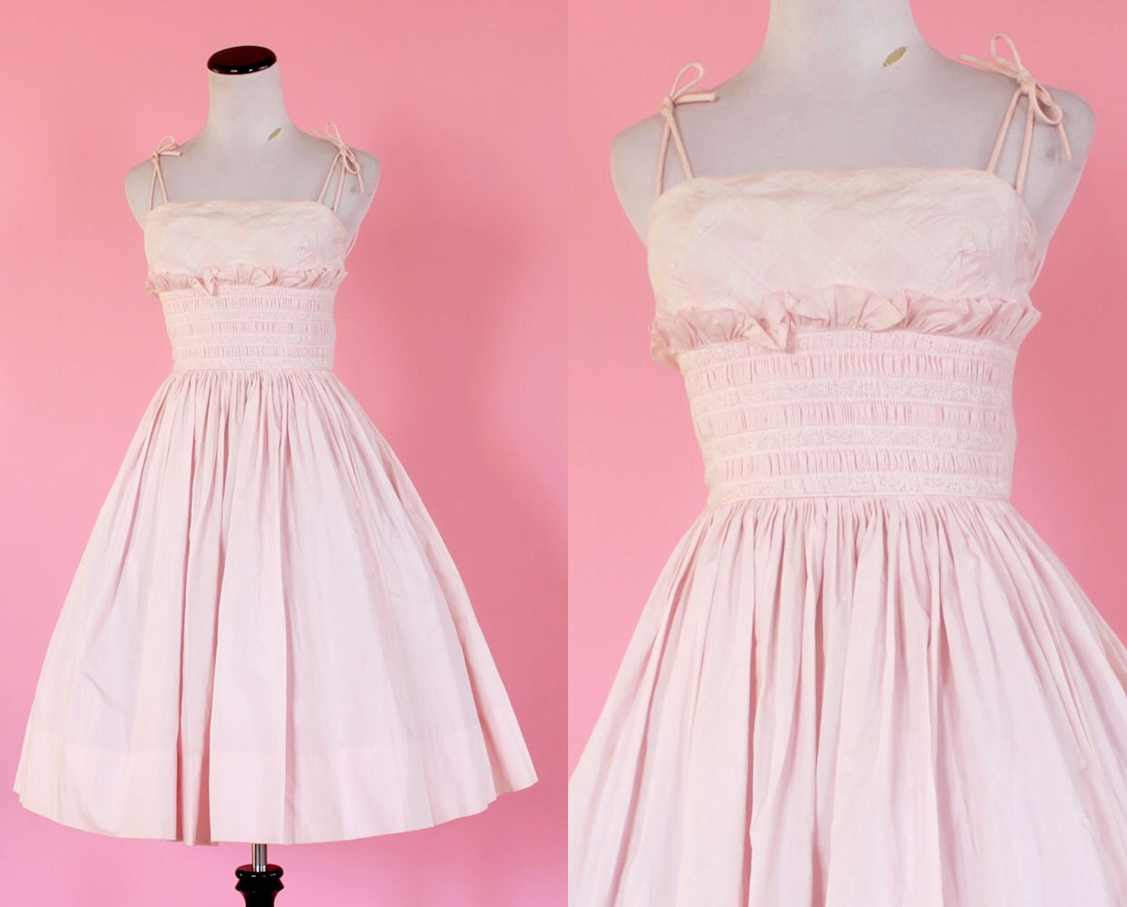 1950s pink sundress/ 50s spaghetti strap by thesweetlifevintage