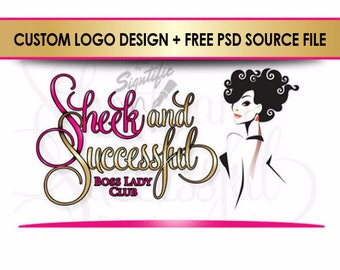 Custom couture logo design with FREE PSD source file, fashion club logo with image, gold and pink lettering, logo design in any colors