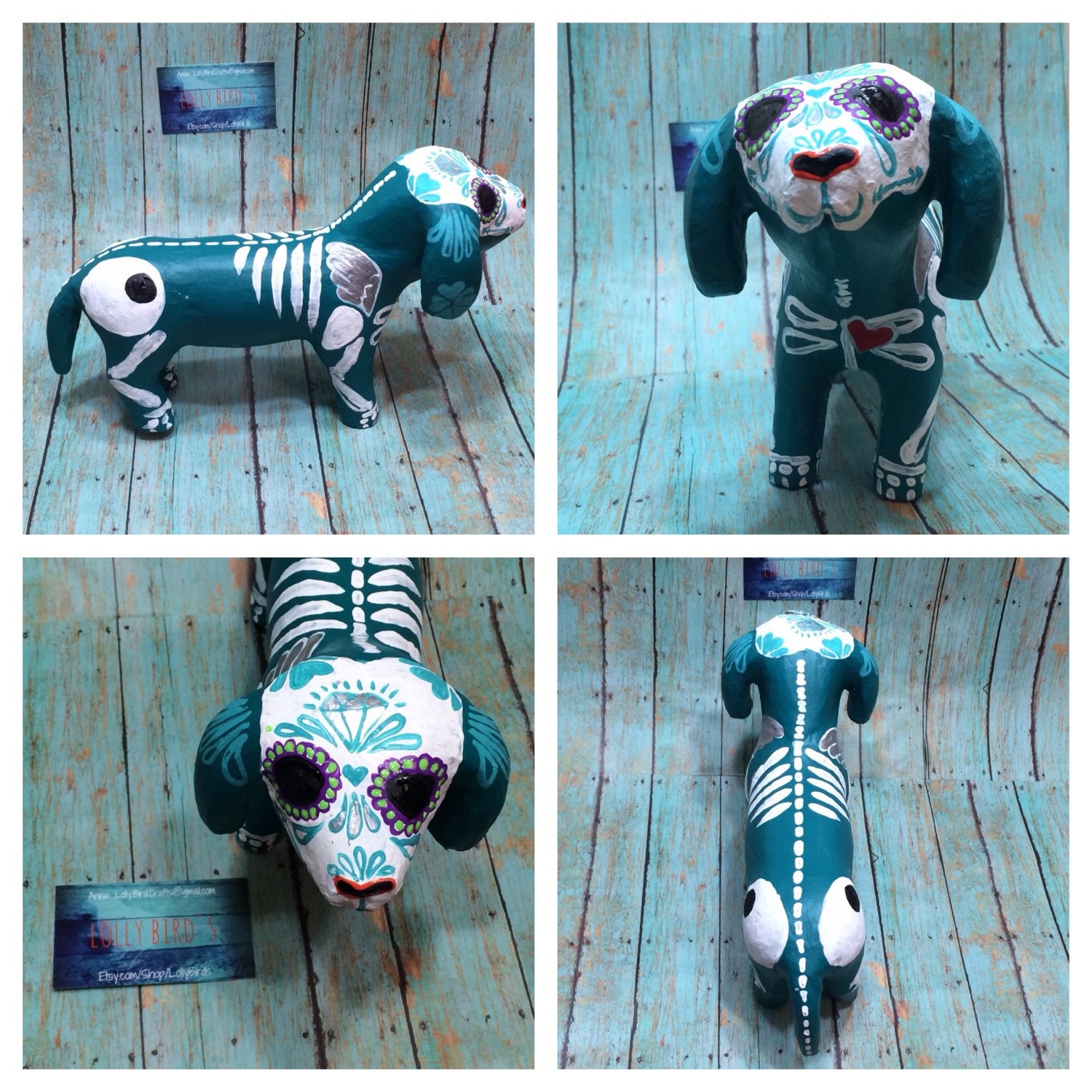 Day of the Dead Painted sugar skull dog sculpture