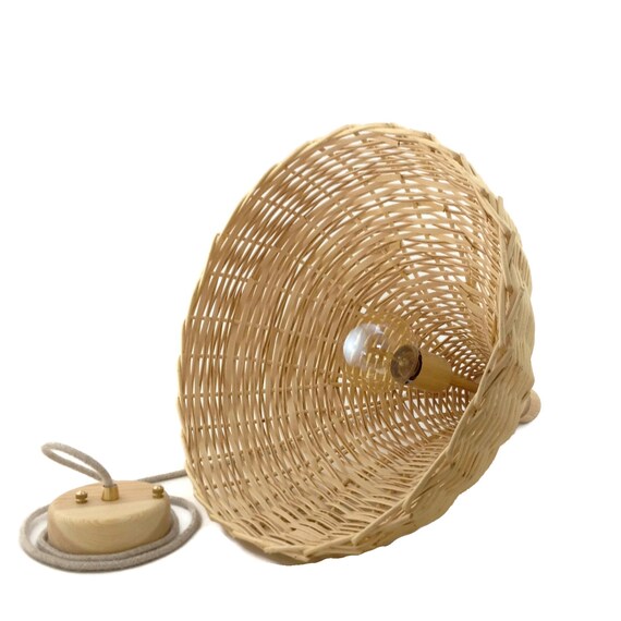 Woven Wicker Basket Lamp Large Handmade Pendant Light Natural