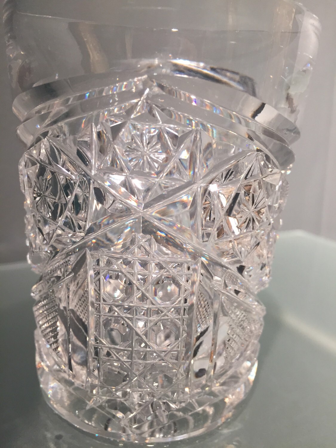 Vintage Lead Crystal Heavily Etched Hobstar Drinking Glass