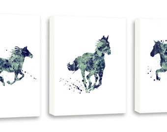 Contemporary Horse Watercolor Art - Equestrian Decor - Horse Gift - Set of Three Gallery Wrapped Canvases