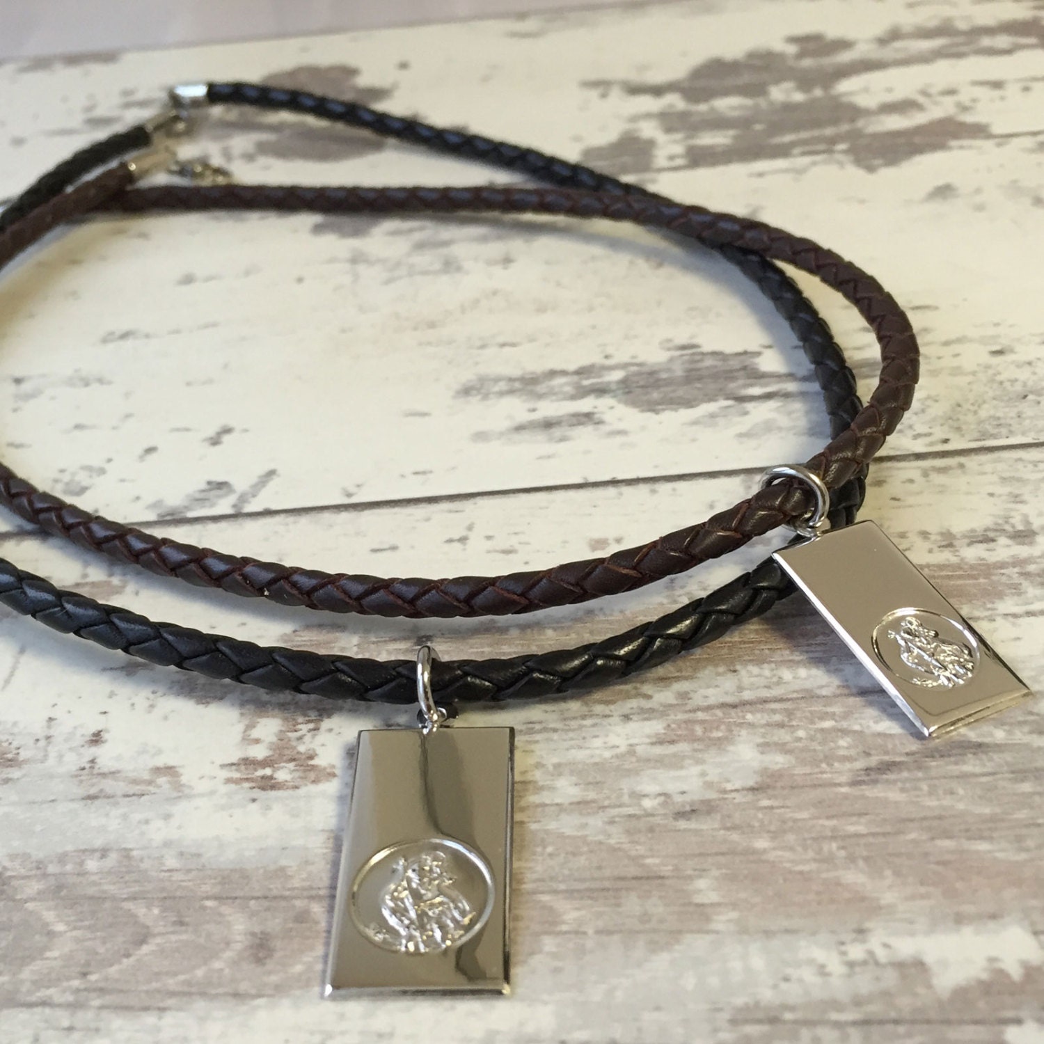 Saint Christopher Men's Leather Necklace by MyLoveandSoul on Etsy