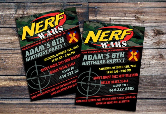 Nerf Wars Birthday Invitations Nerf Wars Invitations by EniPixels