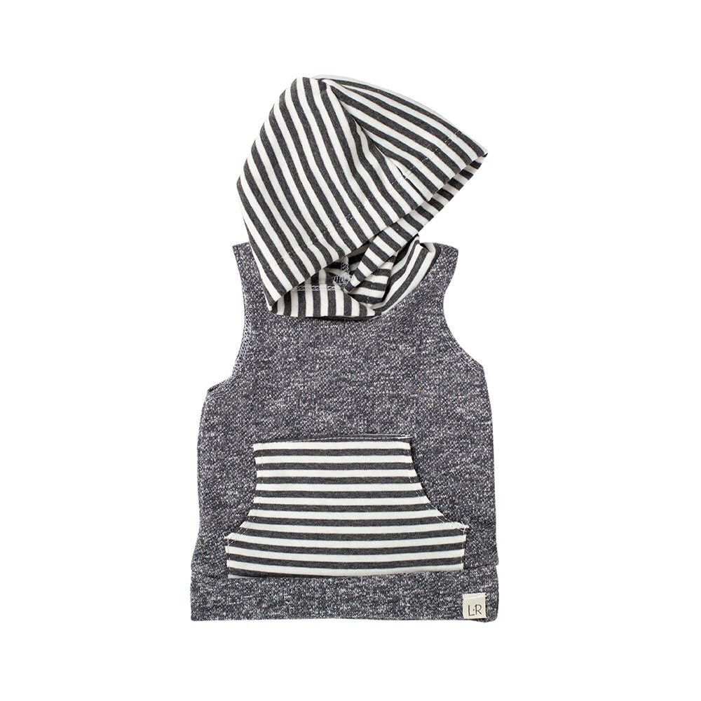 Dark grey sleeveless stripe baby hoodie newborn baby hoodie