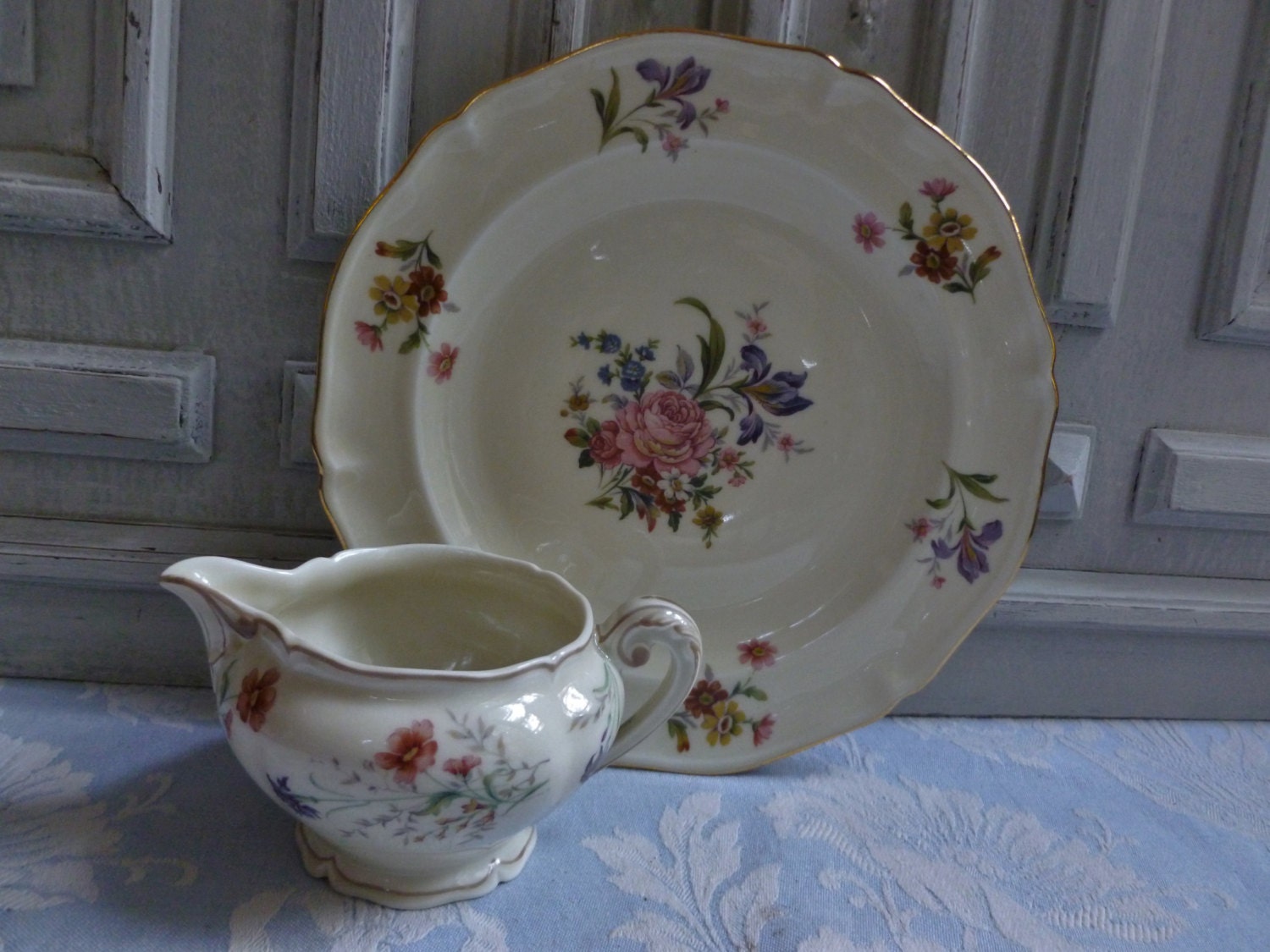 Antique French Limoges porcelain jug and plate wedding gift