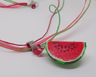 Watermelon Fruit pendant polymer clay jewelry summer necklace gift for her berry jewelry red jewelry realistic watermelon vegetarian jewelry