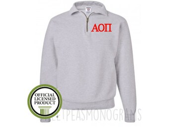 Alpha Omicron Pi Quarter Zip, Monogram Fleece Pullover, Monogram Sweatshirt, Monogram Pullover, Sorority Pullover, Big Little Gift, AOPi