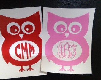 Owl Monogram Decal, Monogram Car Decal, Monogram Wall Decal, Owl Laptop Sticker, Monogrammed Gifts , yeti