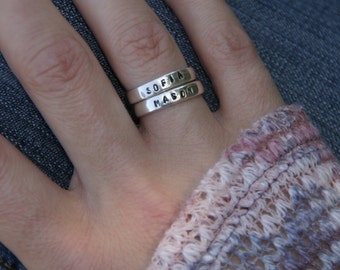 Sterling Silver Hand Stamped Stacking Rings, Custom Stacking Rings, Personalized Name Rings, Silver Mothers Rings, Anniversary Ring, Classic