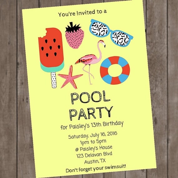 Retro Flamingo Pool Party Birthday Invitation