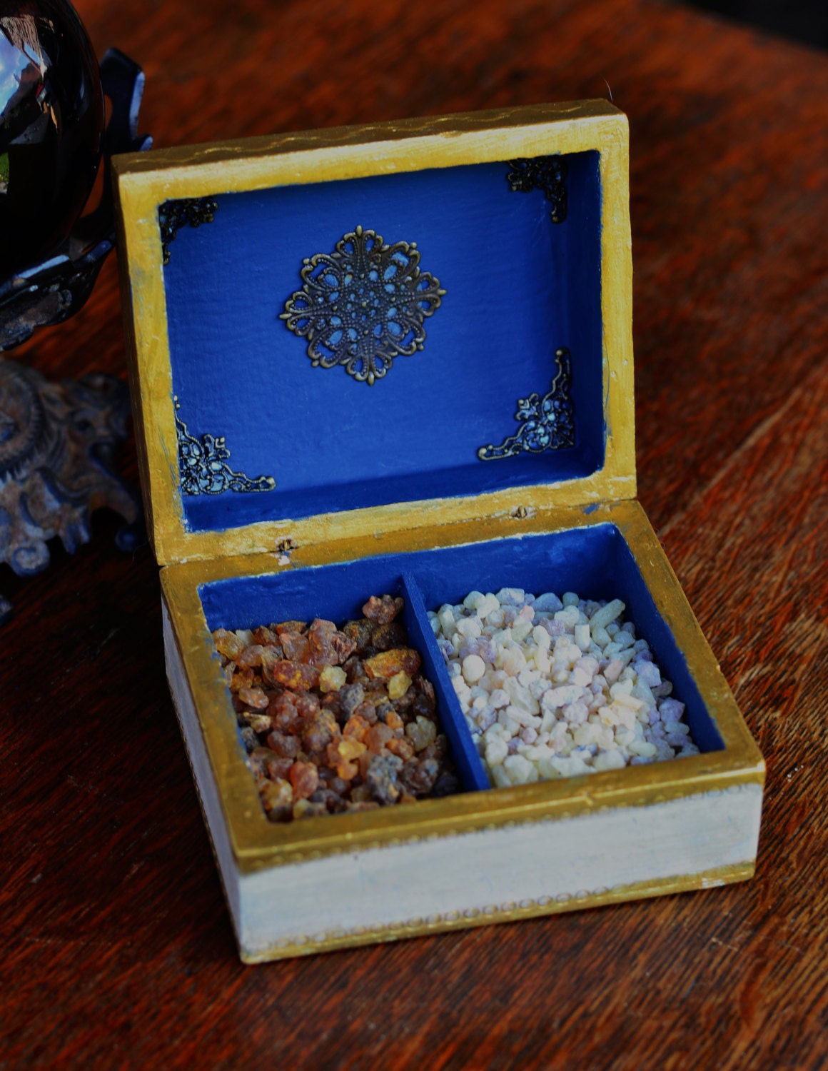 INCENSE STORAGE BOX with Frankincense and Myrrh, incense resin, incense