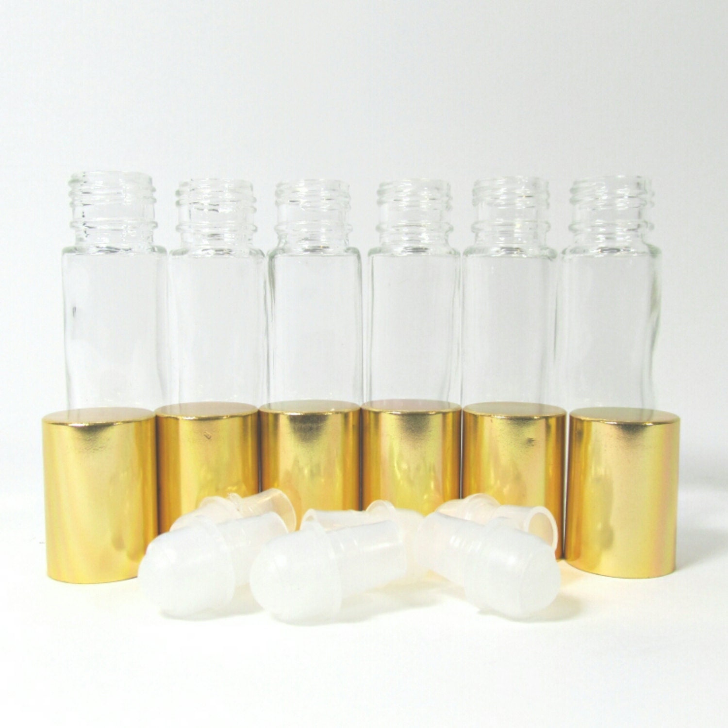 Download Clear Glass Roll-On Bottles GOLD CAPS 1/3 oz 10 ml 1/2