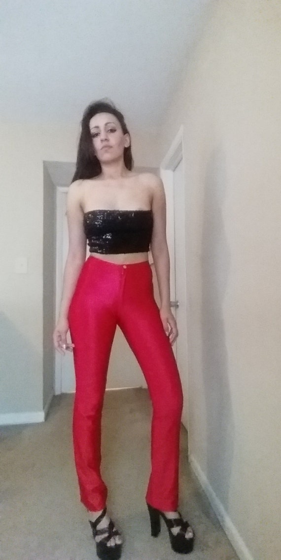 Vintage 70s Fredericks Red Disco Pants Spandex Shinny