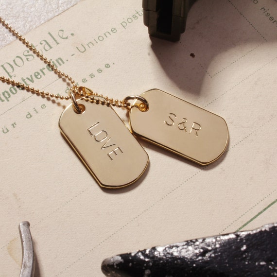 Gold Tags Personalized CUSTOM Gold Dog Tag Necklace YOU PICK