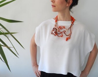 Wire Crochet Statement Necklace. Wire Jewelry. Copper Wire Crochet Necklace. OOAK Jewelry. Wire Wrapped Fabric Necklace. Free Form Necklace