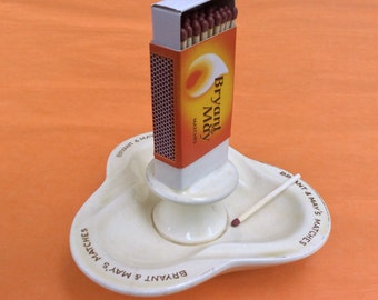 Vintage English match-striker/holder in Crown Ducal Ware, advertising Bryant & May