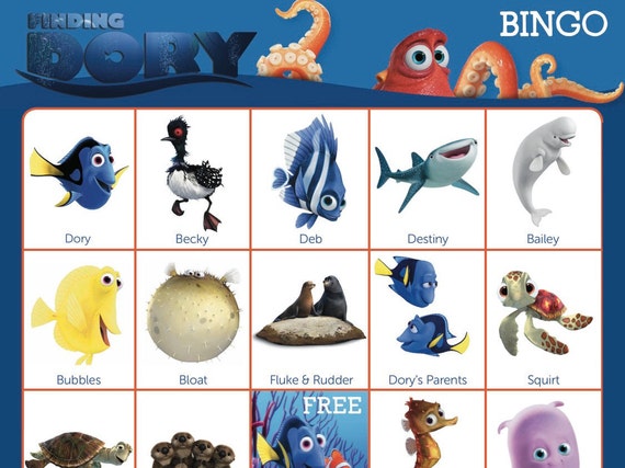 Finding Nemo And Dory Bingo Cards 20 Unique Cards With Extra