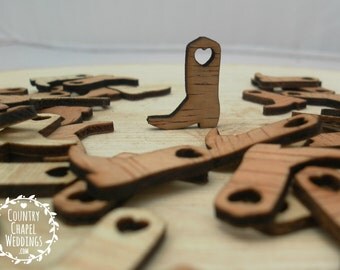 100 Tiny "Heart" Cowboy Boots 3/4" ~ Cute Little Wooden Cowboy Boots! Rustic Wedding Table Confetti ~ Cowgirl Boot ~ Summer Wedding