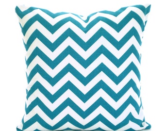 Turquoise Chevron Pillow Covers, Decorative Throw Pillows, Cushions, True Turquoise White Zig Zag, Aqua, Euro Sham, One or More All Sizes