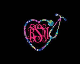 Exotic Garden Lilly Pulitzer Monogram Decal, Nurse,Doctor, Nurse Practitioner, RN, LVN, LPN,Yeti, Laptop, Stethoscope, Heart,Nursing, Rtic