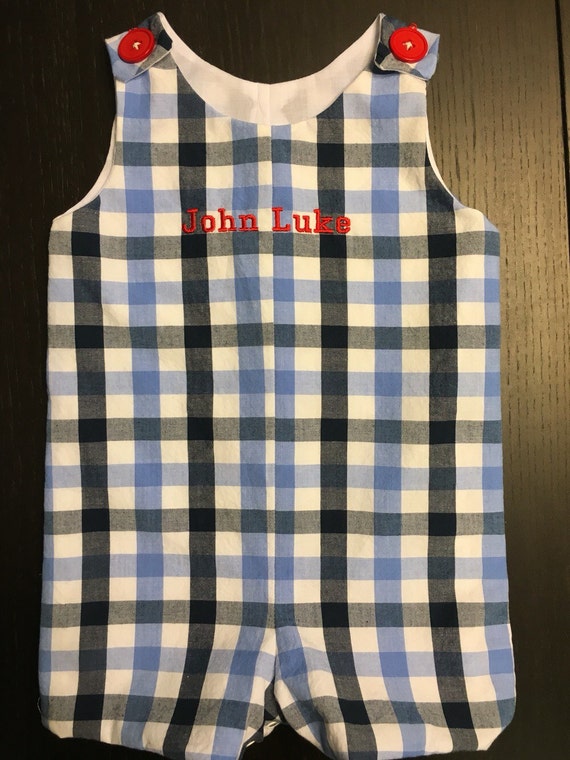 Personalized Blue Plaid Baby Boy Romper by MyCuteBabyBoutique