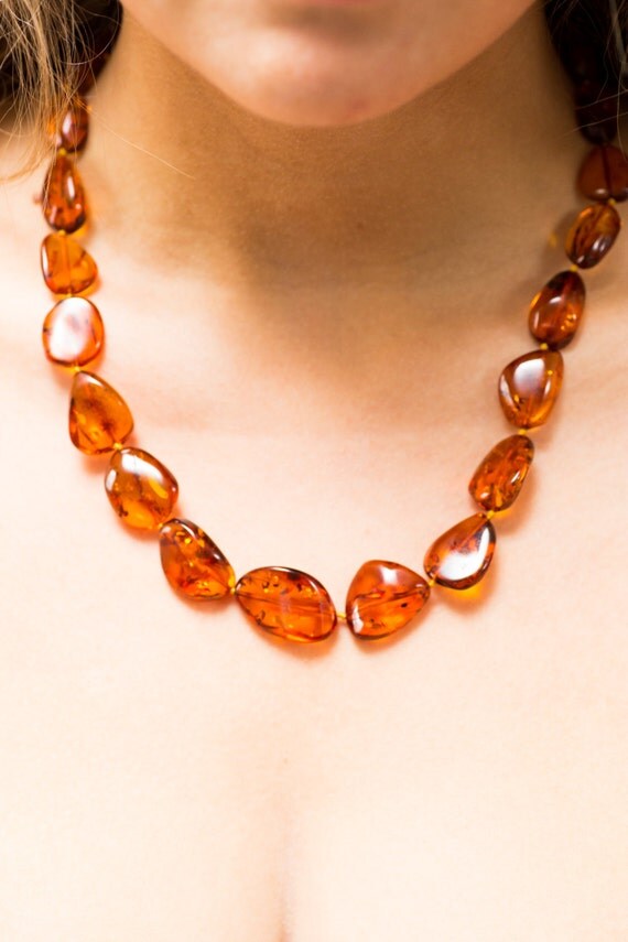 Large Amber Bead Necklace Amber Beaded Necklace Natural
