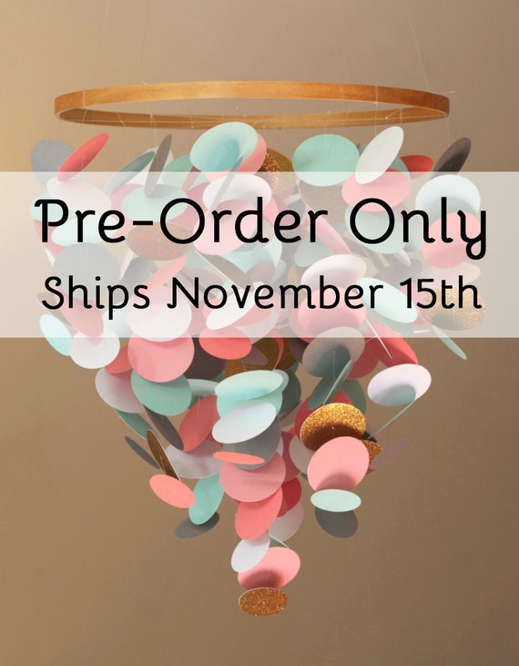 Coral and mint nursery mobile, baby mobile, crib mobile, white, grey