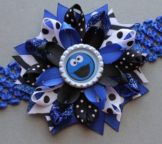 Cookie Monster Hair Bow Cookie Monster by MaddieHatterBowtique