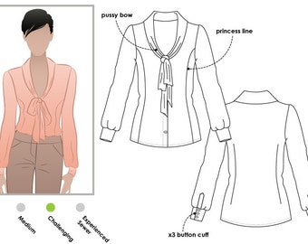 Tiffany Blouse PDF Sewing Pattern // Sizes 10, 12, 14 // Digital PDF sewing pattern by Style Arc