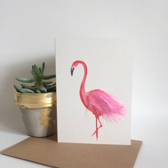 Pink Flamingo Card 100% Recycled Card by Jadeelizabethandmade