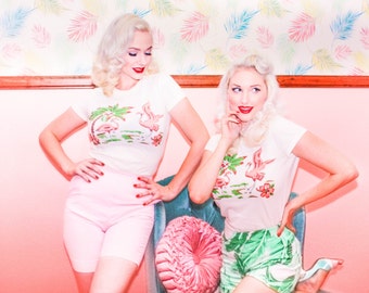 Pink Flamingo Tshirt in Cream size S,M,L,XL,2XL by The Pink Collar Life × Mischief Made