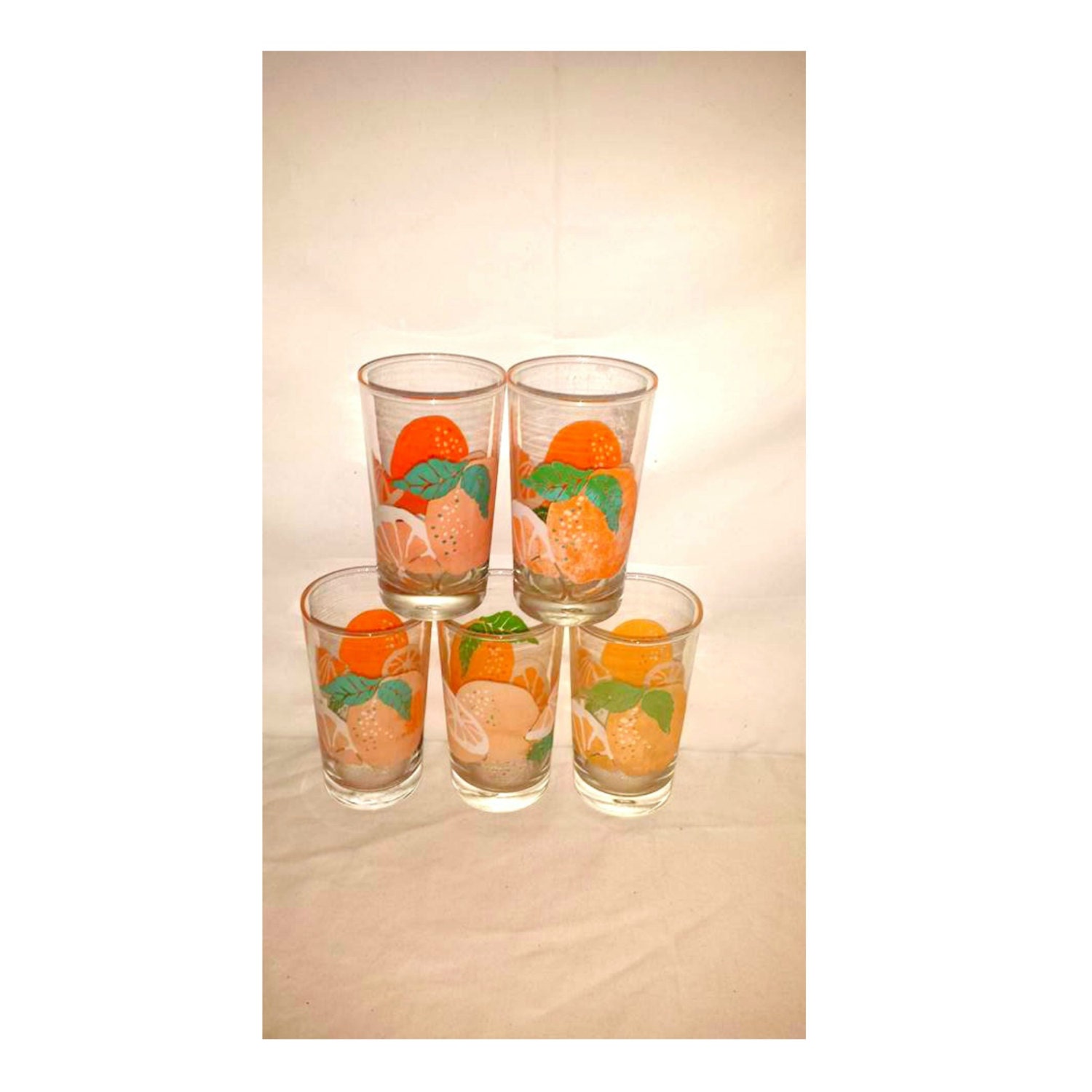 Vintage Oranges Juice Glasses Old Fashioned Juice Glasses