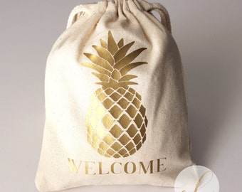 5"x6" or 8"x10" Gold Pineapple Favor Bag //Pineapple Welcome Favor Bag // Party Favor Bag // Wedding Welcome Gifts