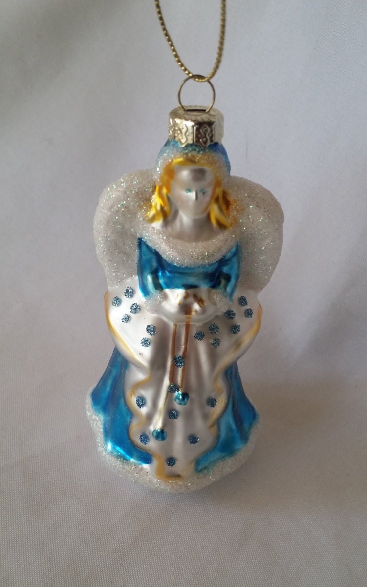 Vintage Blown Czech Glass Christmas Angel Ornament Holiday 