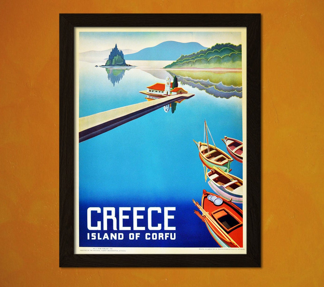 Corfu Greece Travel Poster Vintage Travel Print Dorm Poster