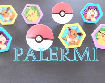 Pokemon Toppers, Pokemon Cupcake Rings, Pokemon Cake Topper, Pokemon Cupcake Ring Toppers