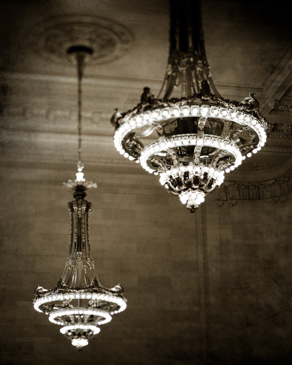 Sepia Print New York City Photography Chandelier Dark Brown Sepia Print New York City Photography Chandelier Dark Brown Wall Decor Gold Beige Neutral Art Nyc Photo Grand Central